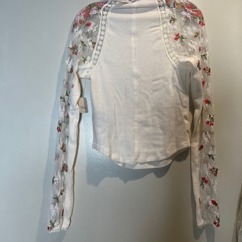 Free People FP x Anna Sui Le Fleur Knit Embroidered Lace Sleeve Thermal - Picture 7 of 8